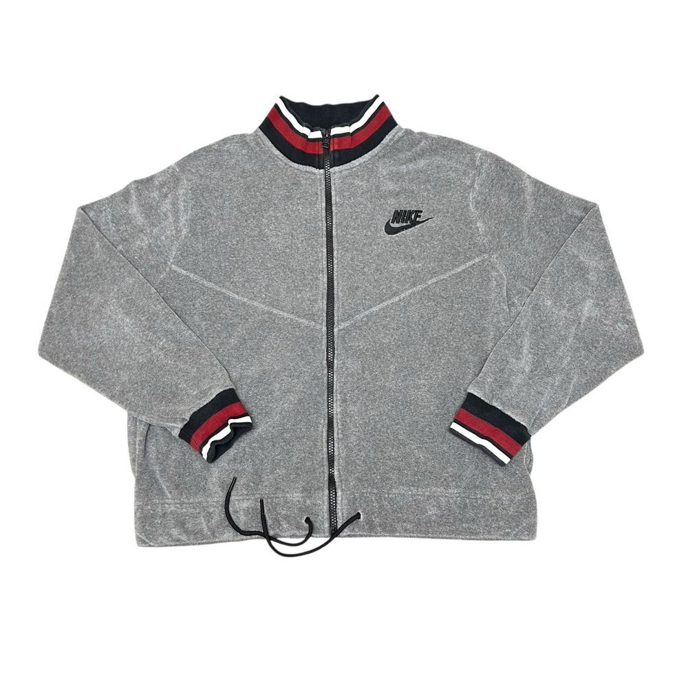 NIKE Fleece‎ Terry Track Jacket Women Large Crop Baggy Stretch Gray